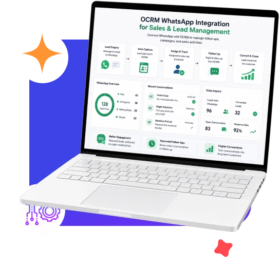 OCRM WhatsApp integration streamlining sales conversations, lead management, and customer follow-ups.