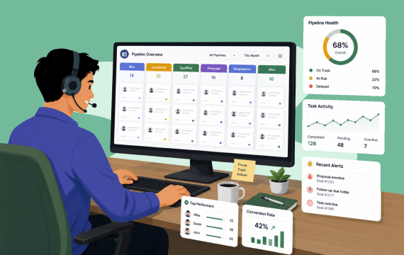 Pipeline workflow monitoring system for tracking sales stages and business growth.